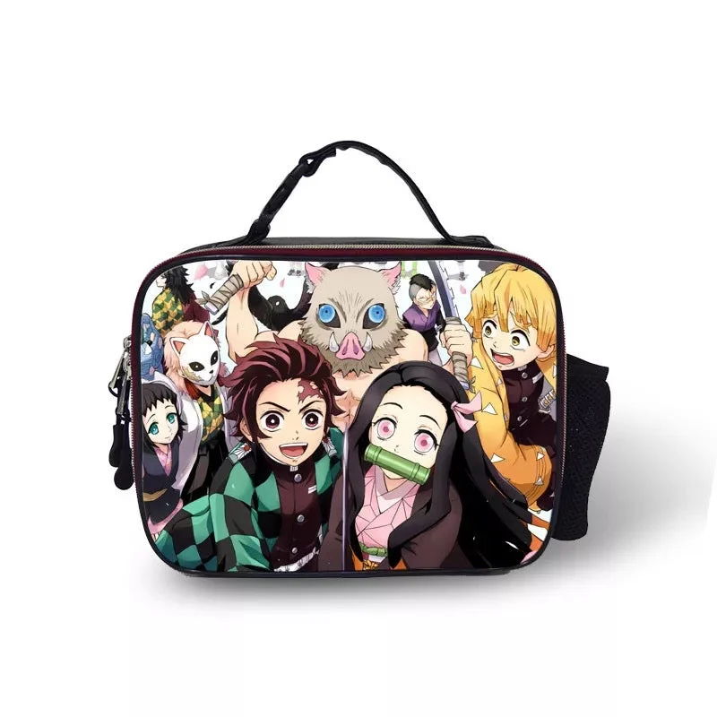 Buzzdaisy Demon Slayer Kimetsu no Yaiba #15 PU Leather Portable Lunch Box School Tote Storage Picnic Bag