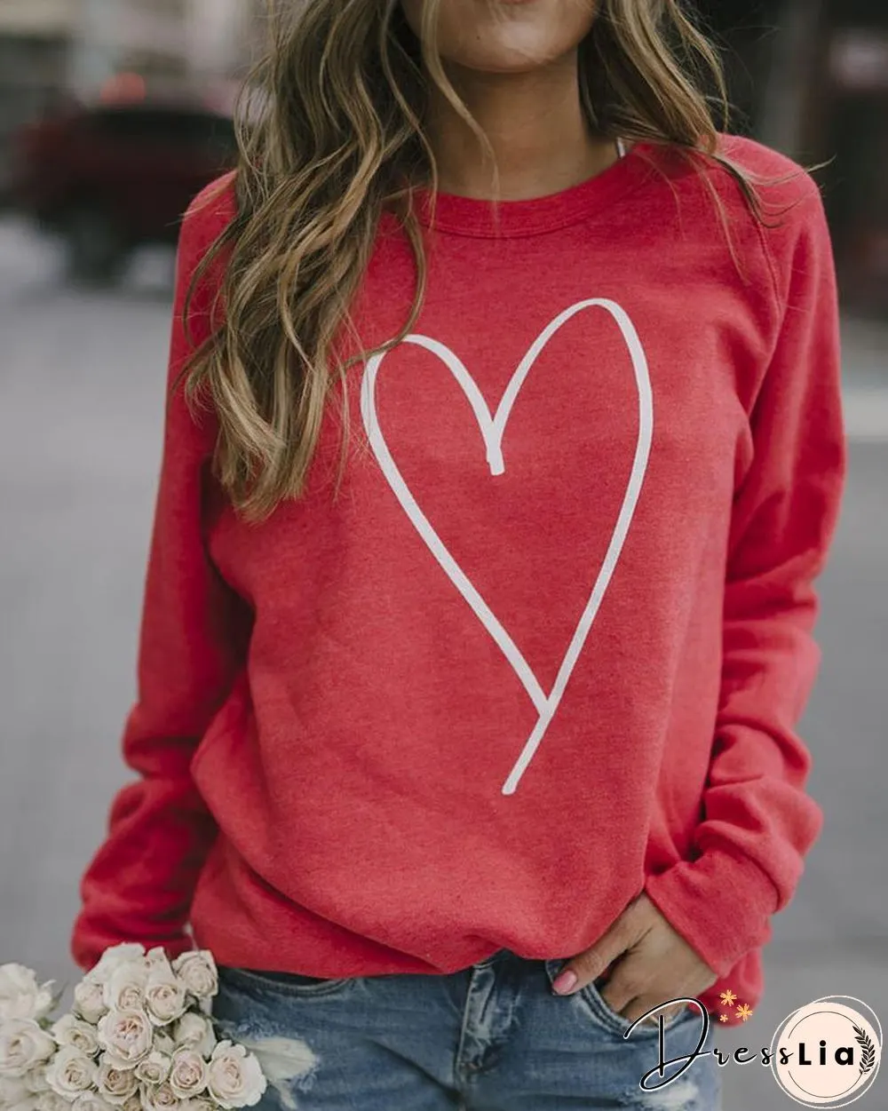 Heart Print Long Sleeve Top P12267