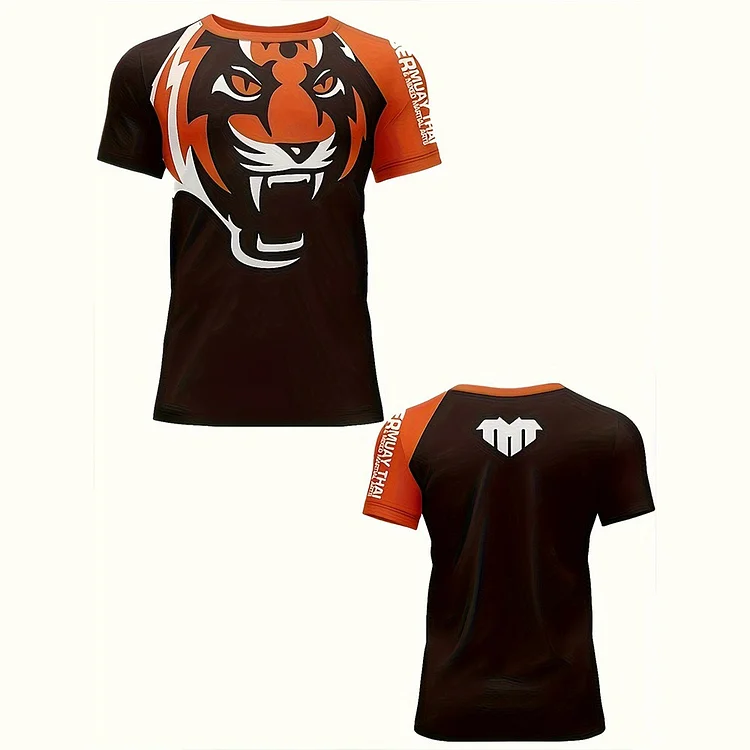 Traceeye MMA Comprehensive Fighting T-Shirt Men's Tiger Graphic Short Sleeve Tee Muaythai Sports Training TShirts Oversized Clothing Tops