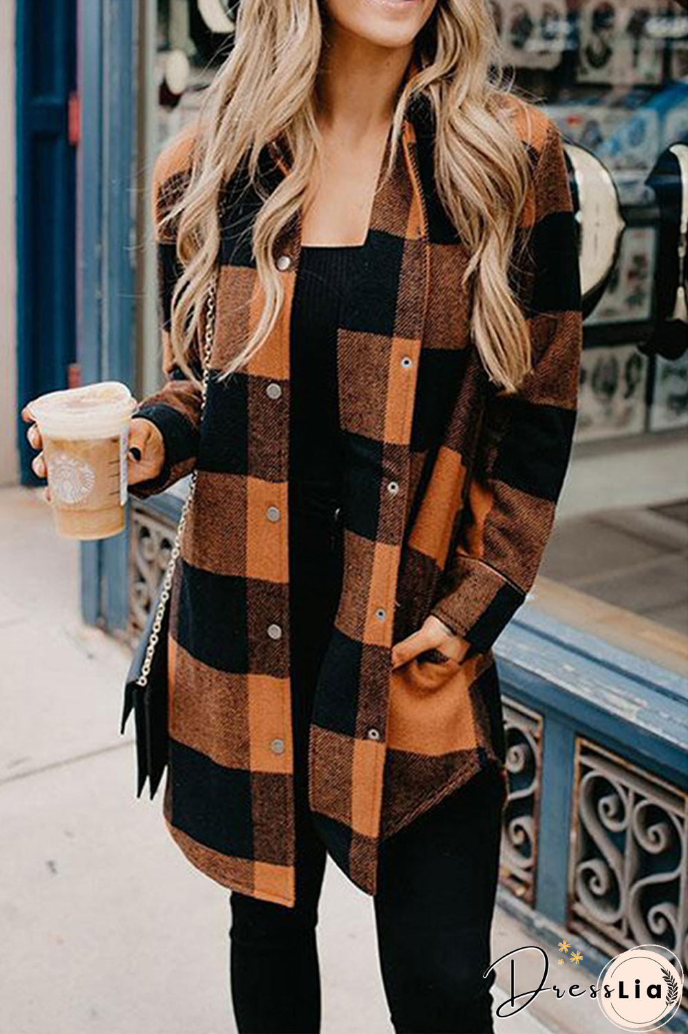 Plaid Print Casual Coat