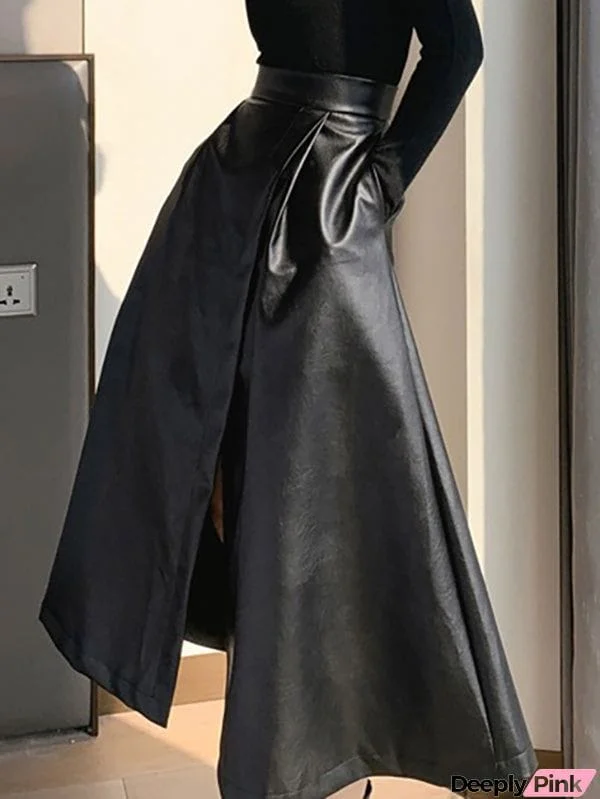 A-Line Loose Solid Color Split-Front Skirts Bottoms