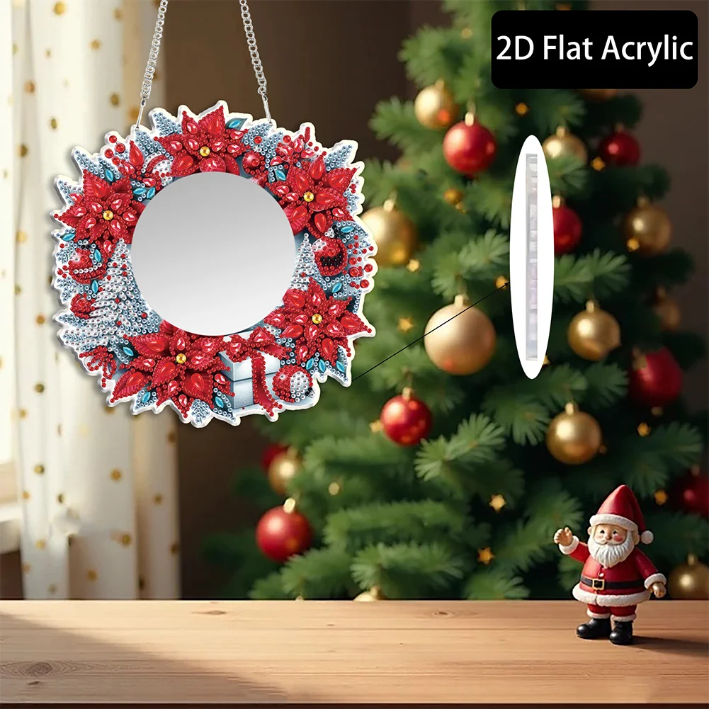 Christmas Flowers DIY Diamond Painting Mirror Kit Diamond Art Makeup Mirror