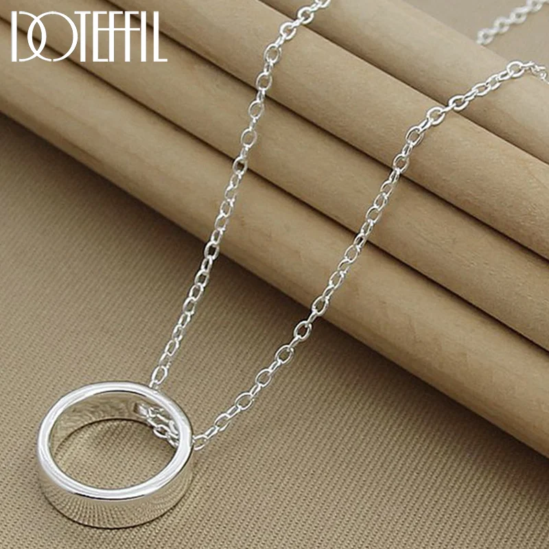 DOTEFFIL 925 Sterling Silver Round Circle Hollow Pendants Necklaces 18 Inch Chain For Women Jewelry