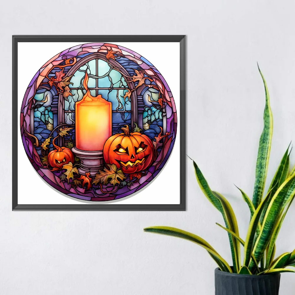 Diamond Painting - Full Round Drill - Stained Glass Scary Halloween(Canvas|30*30cm)
