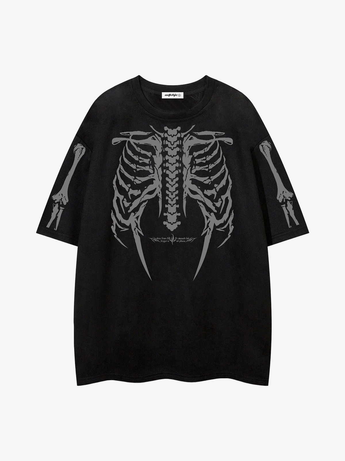 Black Act Chic Skeleton Print Suede Oversized Tee Front