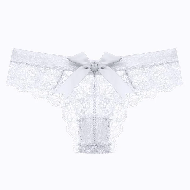 Brownm Sexy Lace Trousers Female Transparent Hollow Sex Fun Sports Low-Rise Without Scars Ladies Trousers Bow