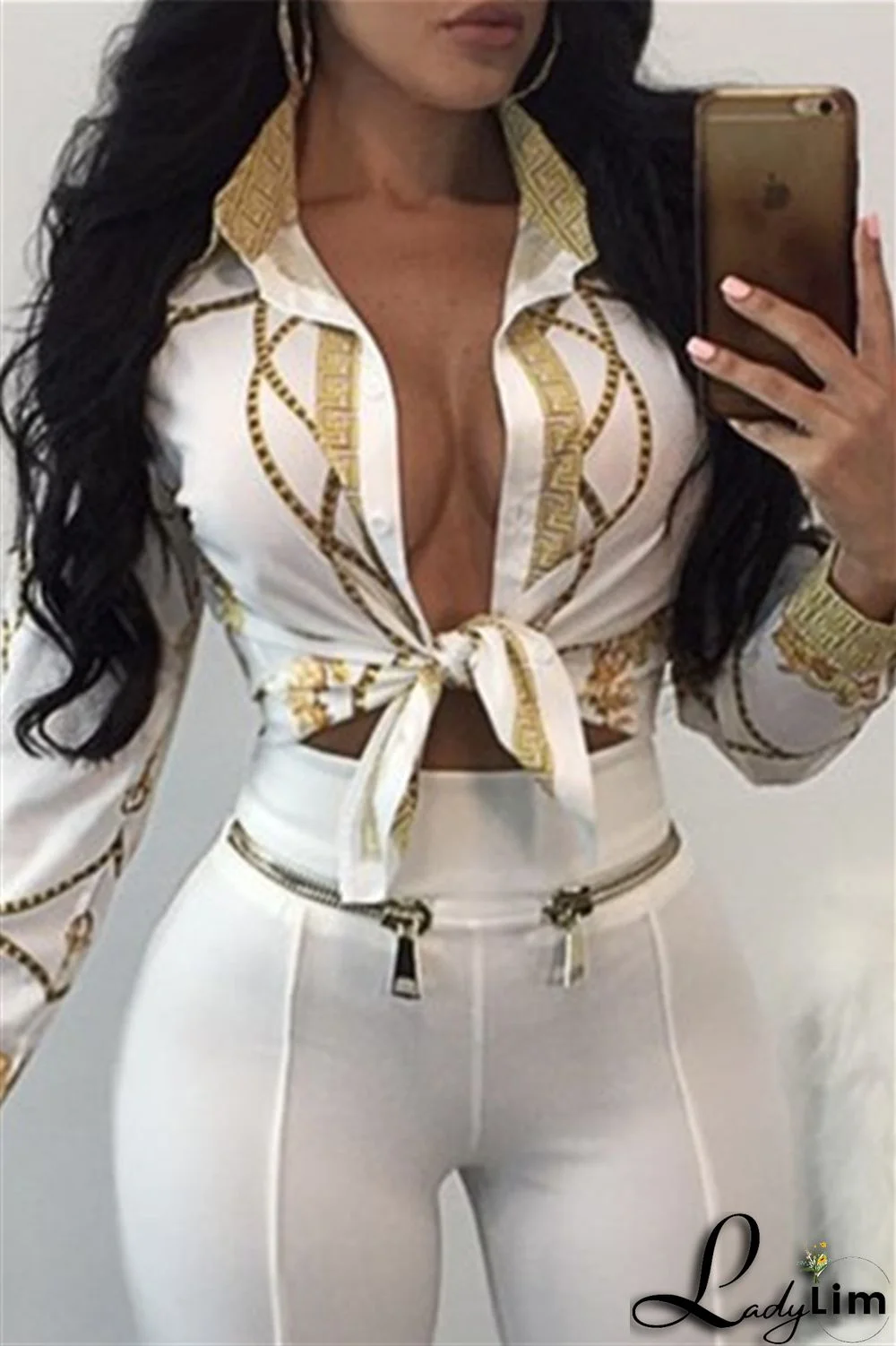 Black Fashion Casual Print Basic Turndown Collar Tops