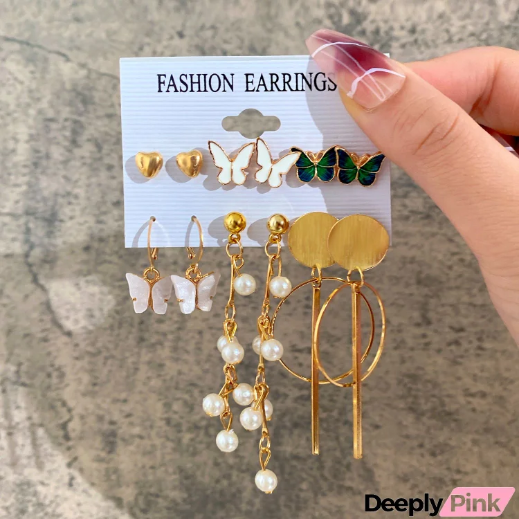 Women Fashion Exaggerated Geometric Pearl Earrings Set