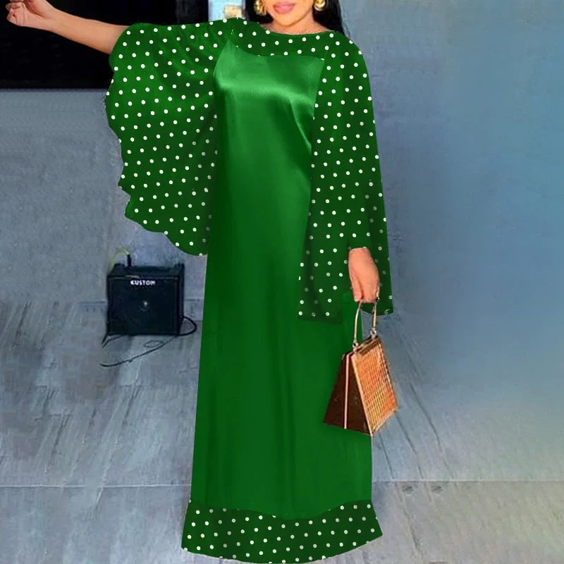 VONDA 2022 Summer Long Maxi Dress Women Baggy O Neck Flare Sleeve Printed Pleated Vestido Vintage Robe Oversize Beach Sundress