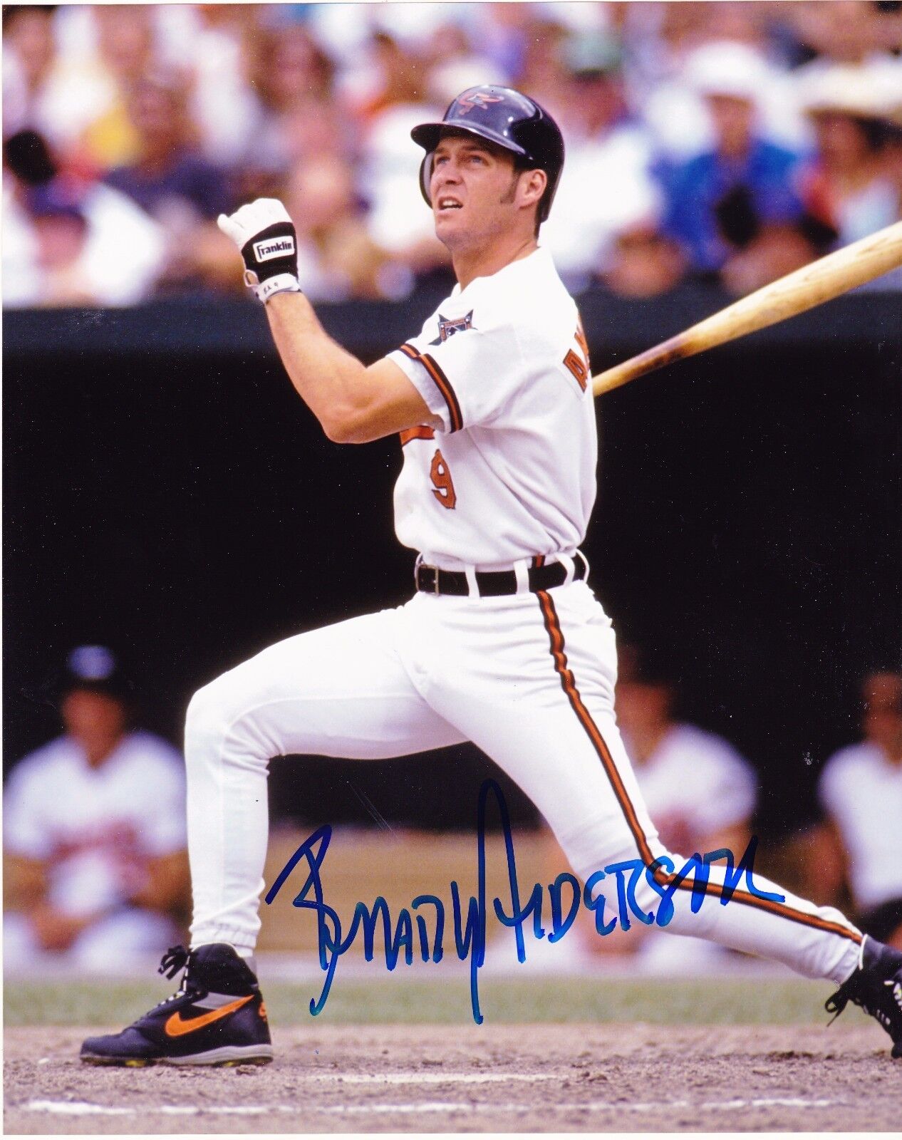 BRADY ANDERSON BALTIMORE ORIOLES ACTION SIGNED 8x10