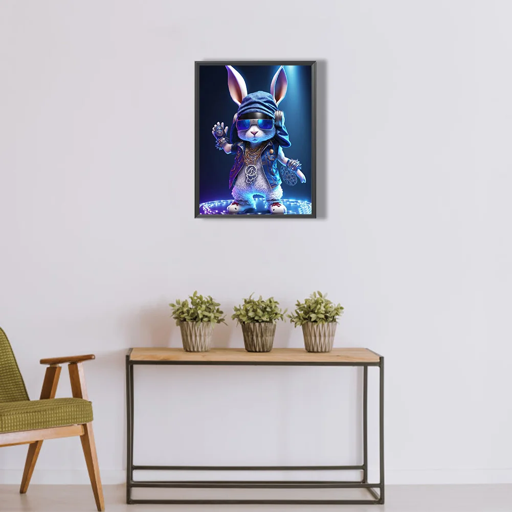 Full Round Diamond Painting 30*40cm - Rock Animal Rabbit On Stage