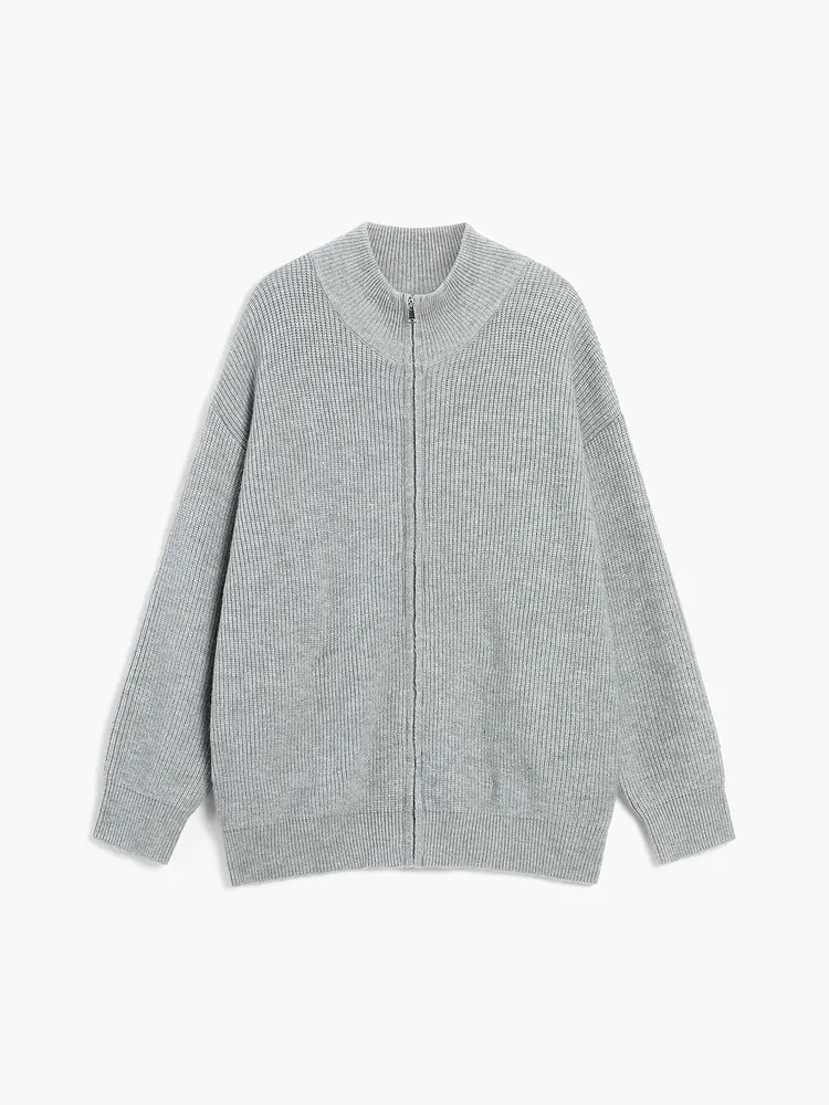 Charcoal Pockets Zip Up Cardigan
