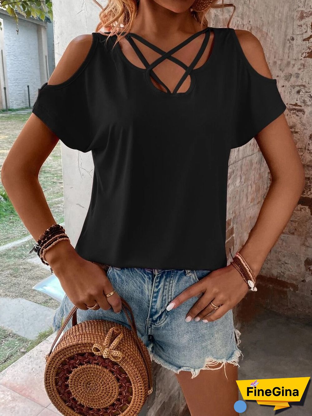 Black Short Sleeve Plain Top