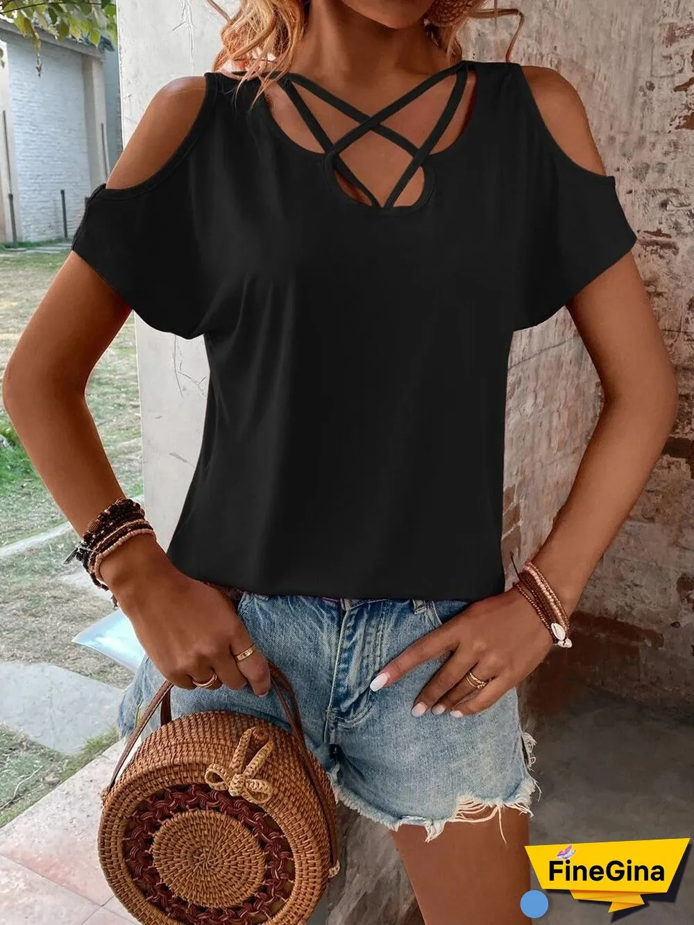 Black Short Sleeve Plain Top