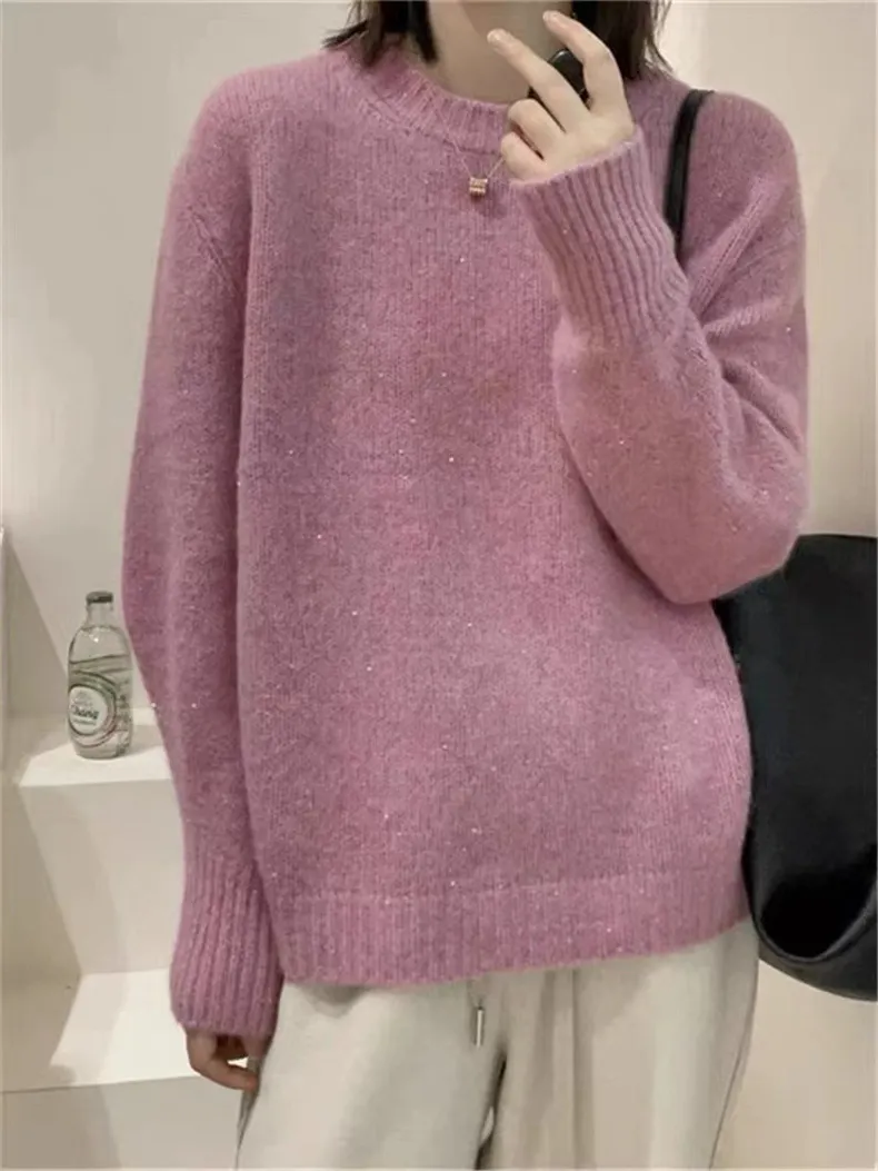 Churchf Churchf Bright Beautiful Star Blue Head Sweater Autumn Winter New Korean Version Loose Show Thin Bottom Knit Sweater Female