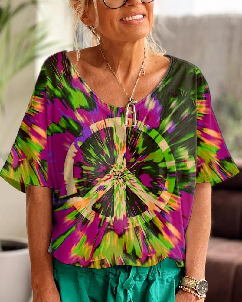 Hippie Tie Dye Painting V Neck T-shirt