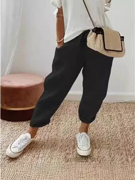 Nigikala Nigikala Women Cotton Tample Waist Nine Trousers Casual Women's Pants