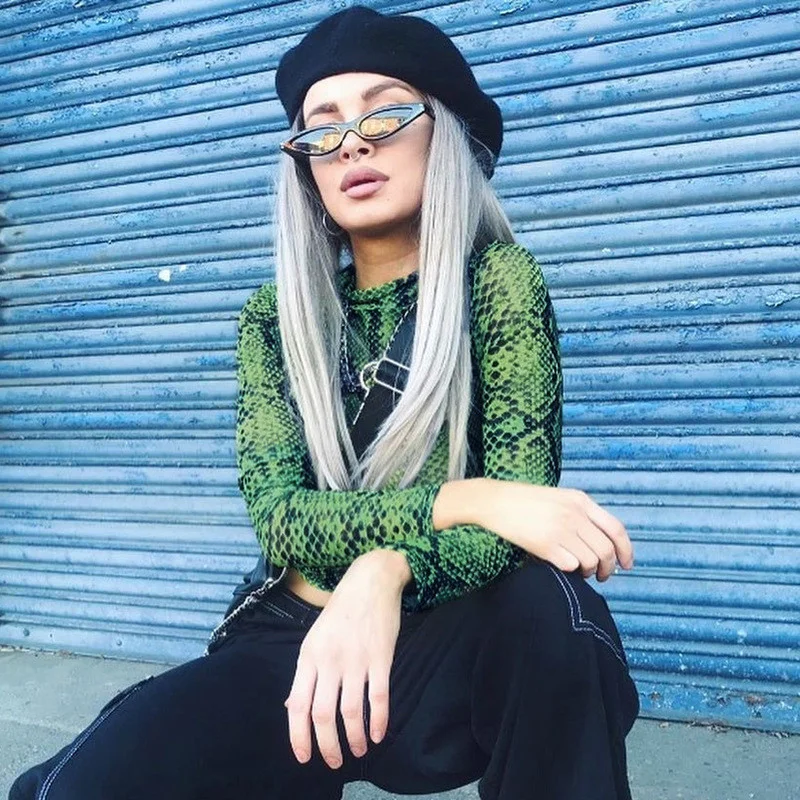 Churchf Churchf Style 2024 Hot Selling Autumn And Winter New Women's Long Sleeve Round Collar Short Snake Grain T-Shirt