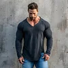 Men's Basic Fitness Training Style V-neck Tucked Long-sleeve T-shirt With Ripped Hem by Inlyline