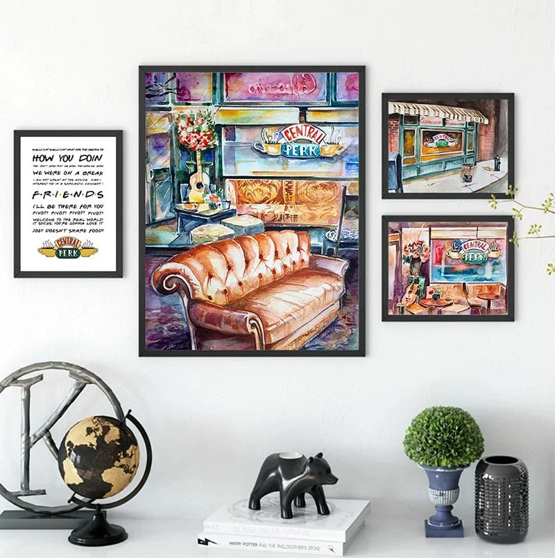 Central Perk Watercolor Canvas Picture Friends TV Show Wall Art Poster Couch Restaurant Print Painting Living Room Home Decor