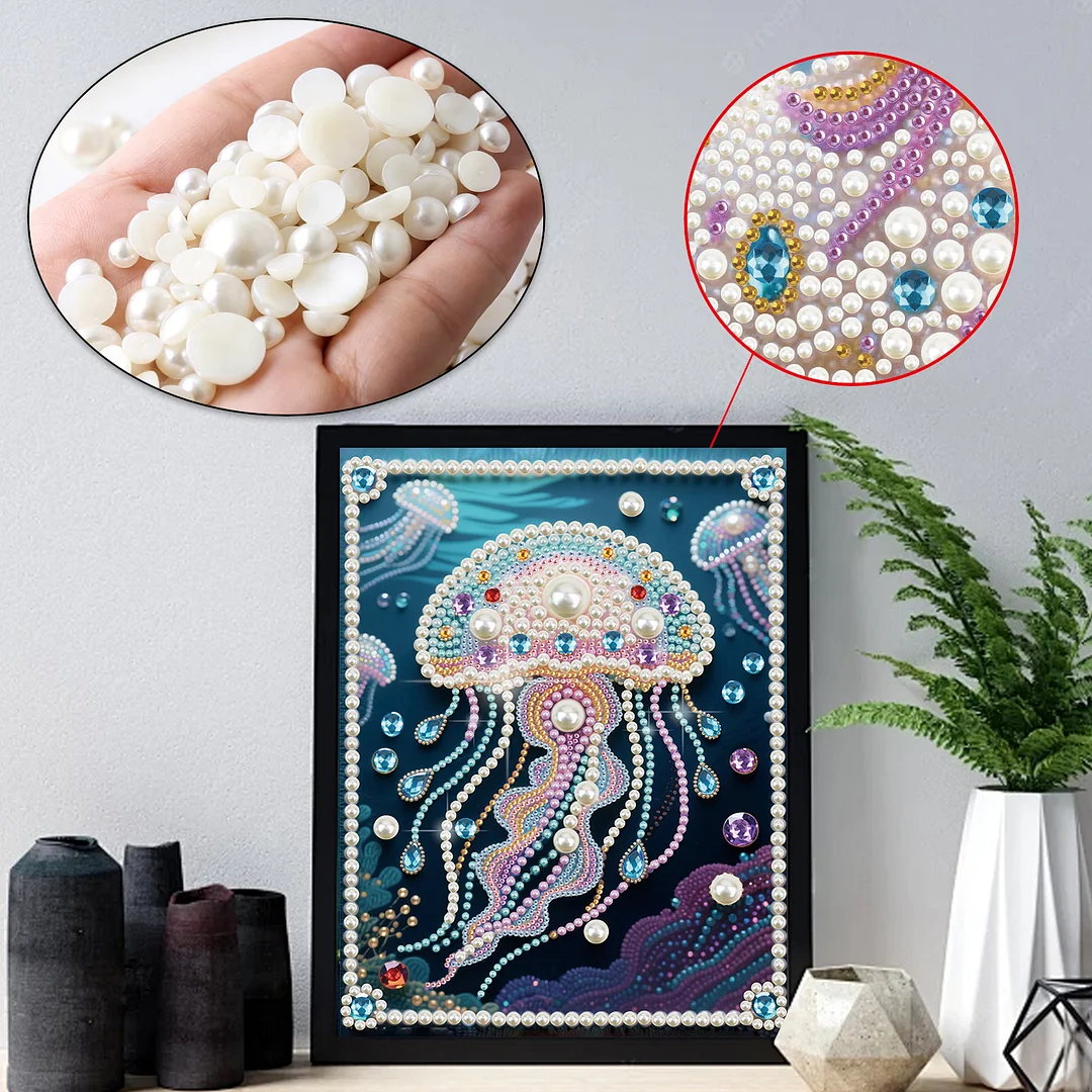 White Jellyfish DIY Partial Diamond Pearl Painting Art Kits 30x40cm Special Shape Pearl Gem Paintings Picture Arts Craft for Adults Beginners Home Wall Decor