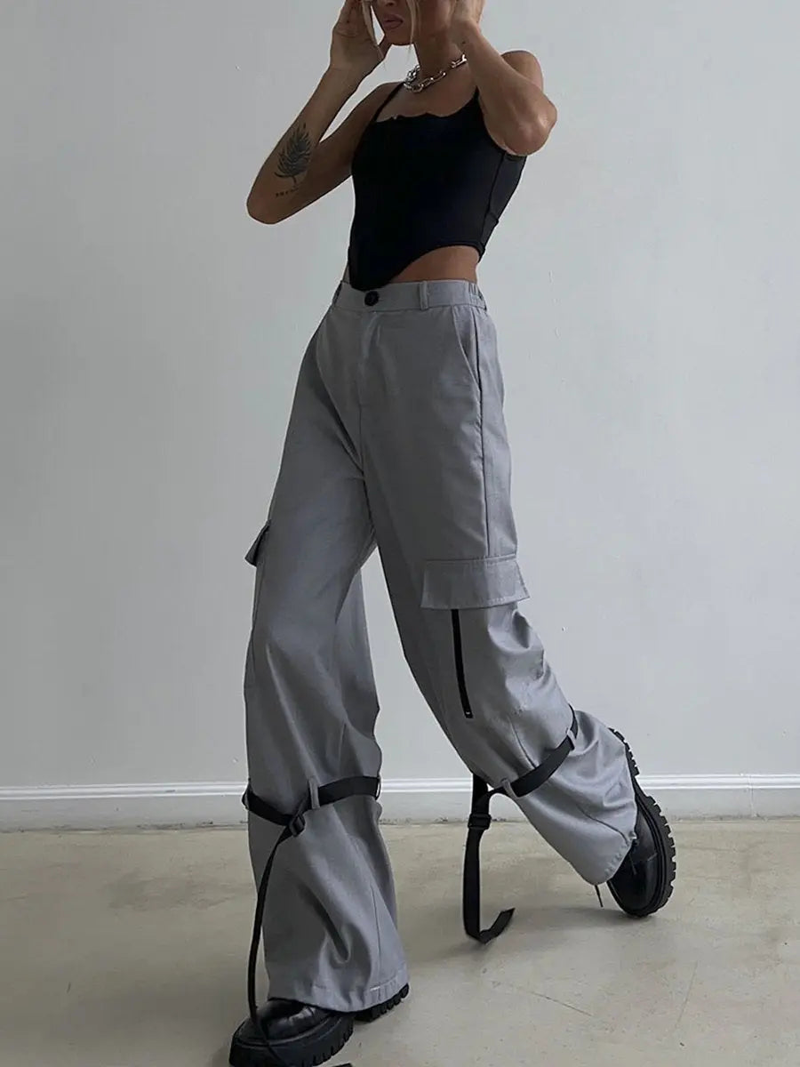 High Waist Tape Straight Pants