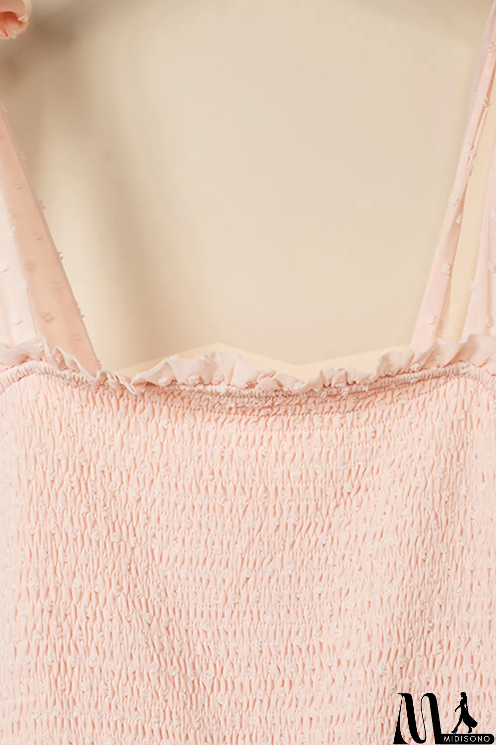 MidiSono - Beige Smocked Swiss Dot Maxi Dress