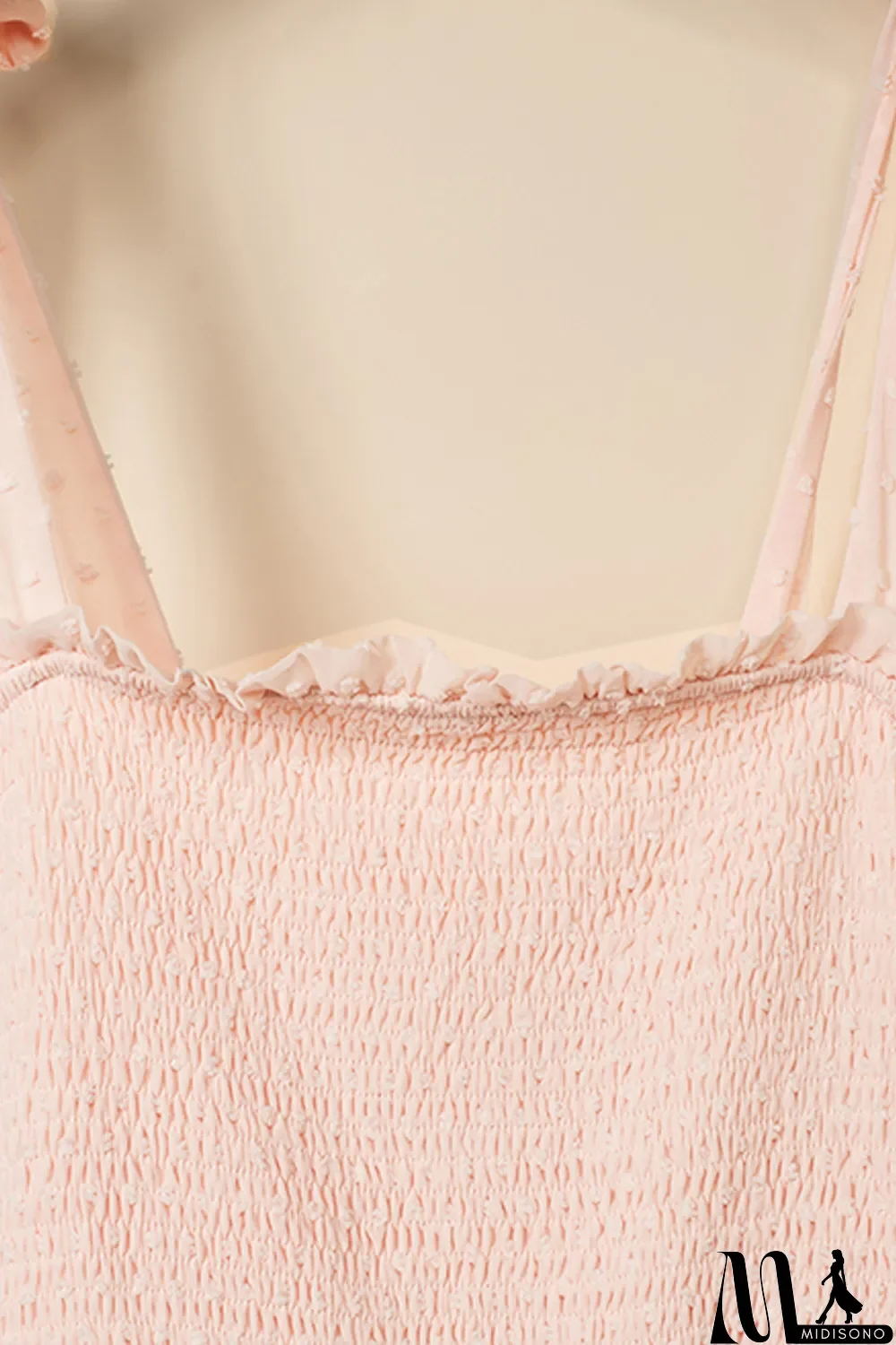 MidiSono - Beige Smocked Swiss Dot Maxi Dress