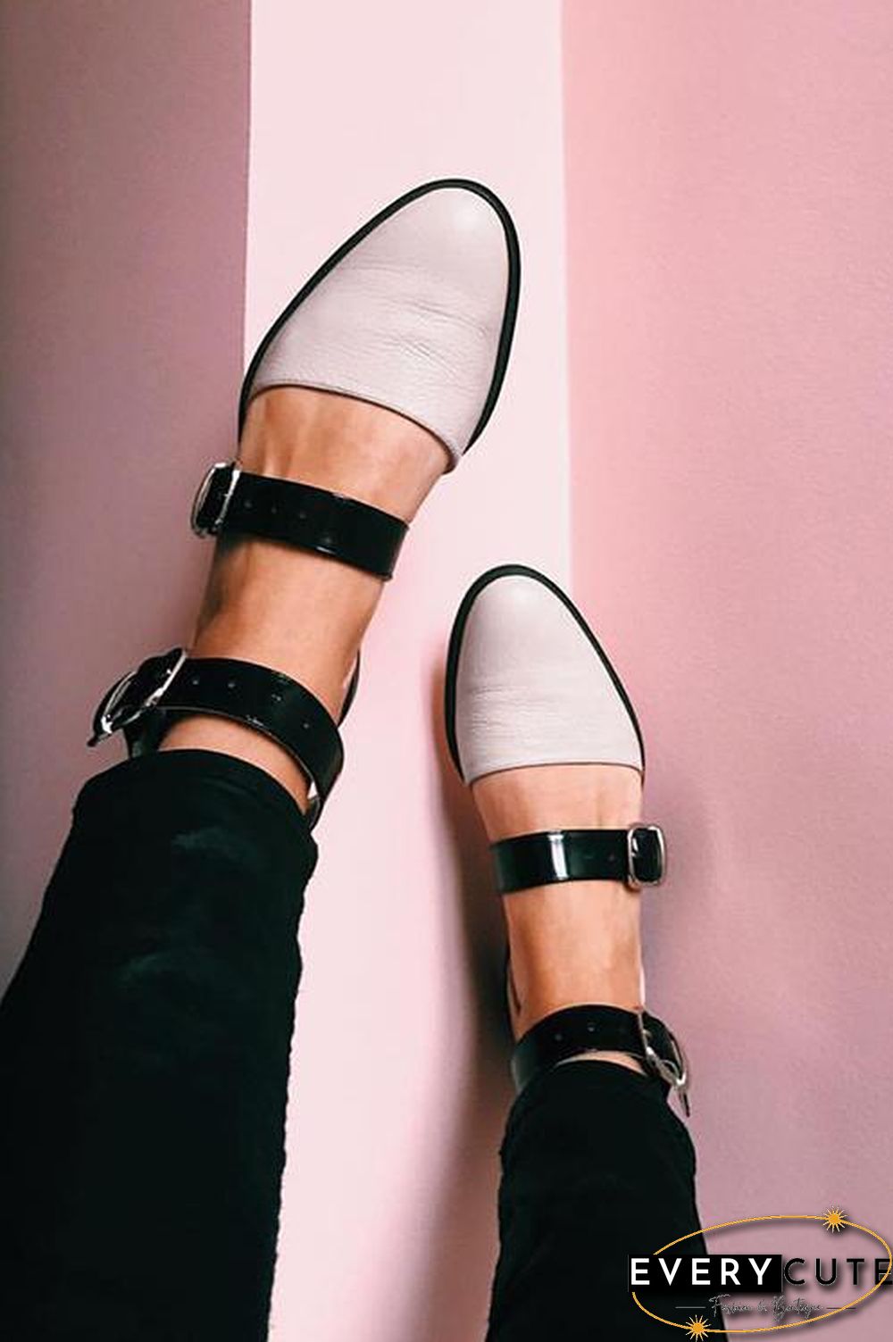 Buckle Color Block Sandals Flats