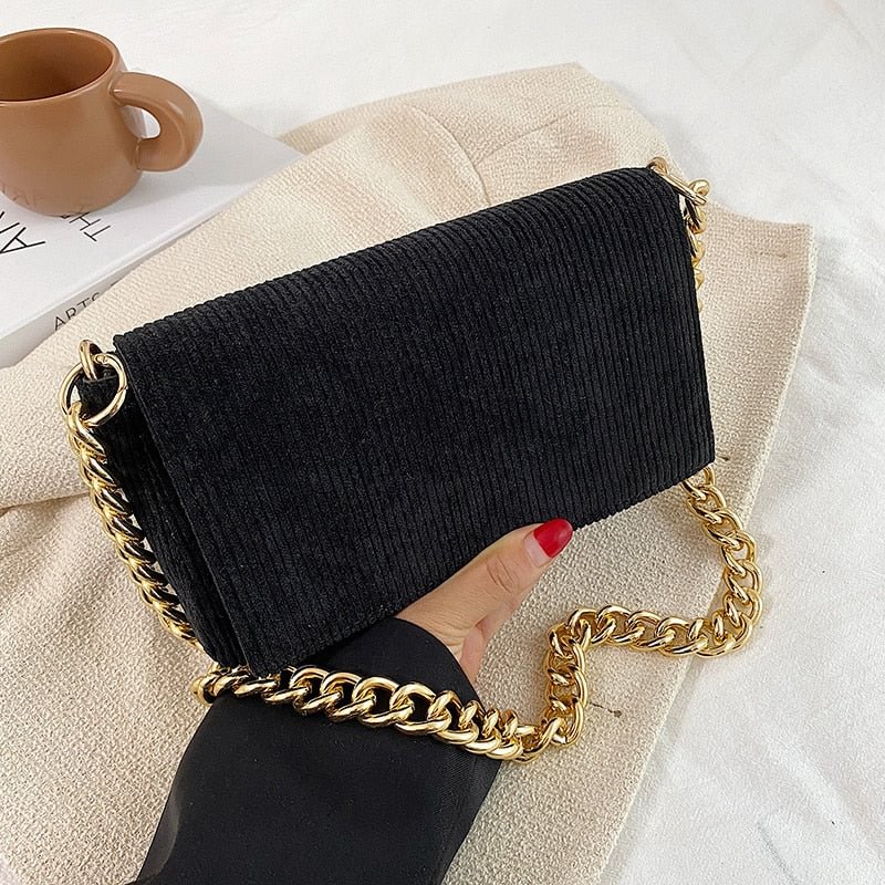 Corduroy Small Flap Underarm Shoulder Crossbody Bags for Women 2021 hit Winter Branded Designer Luxury Chain Handbags and Purses