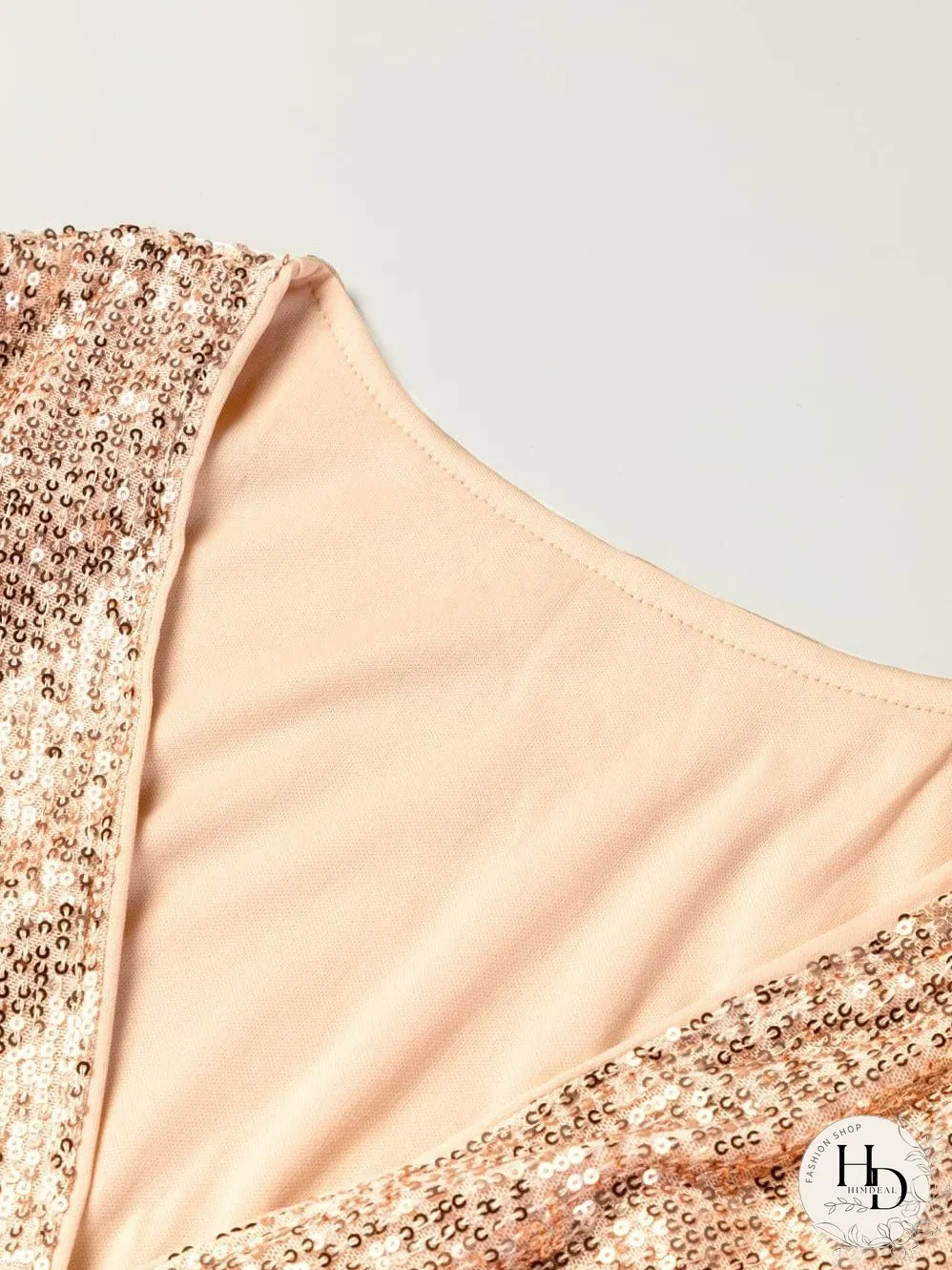 Shimmering Apricot V-neck Sequin Mini Dress