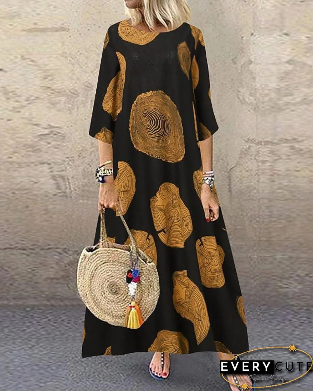 Women's Shift Dress Maxi long Dress 3/4 Length Sleeve Solid Color Geometric Print Summer Hot Casual White Black Red Yellow M L XL XXL 3XL 4XL 5XL White Dresses