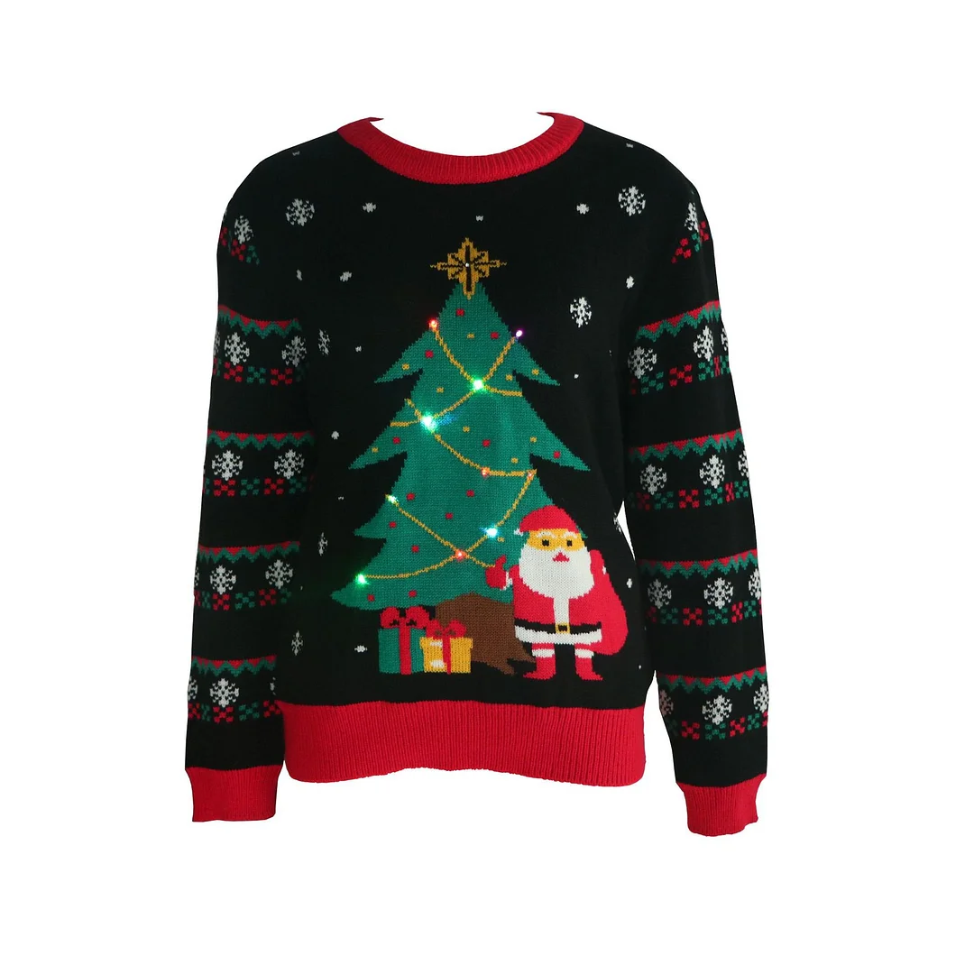 Athvotar Athvotar Christmas Tree Knitted Sweater Autumn And Winter Loose Astringted Astring Collar Creative LED Color Lamp Christmas Sweater