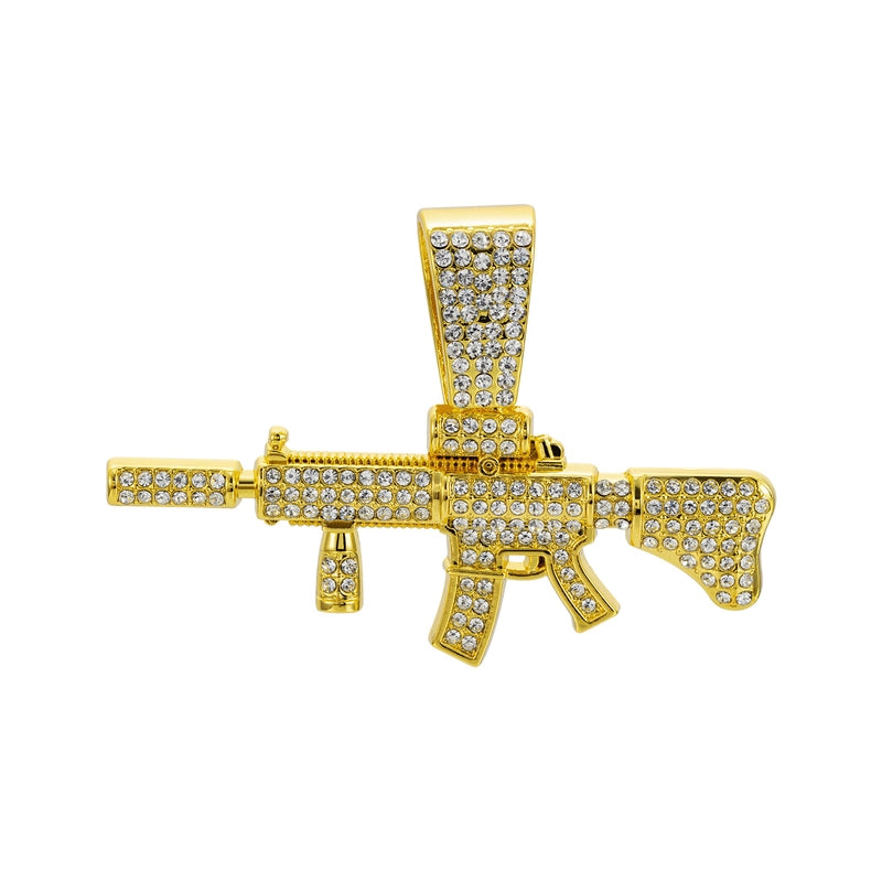 Hip-Hop Machine Gun Alloy Zinc Alloy Diamond Men’s Pendant Necklace