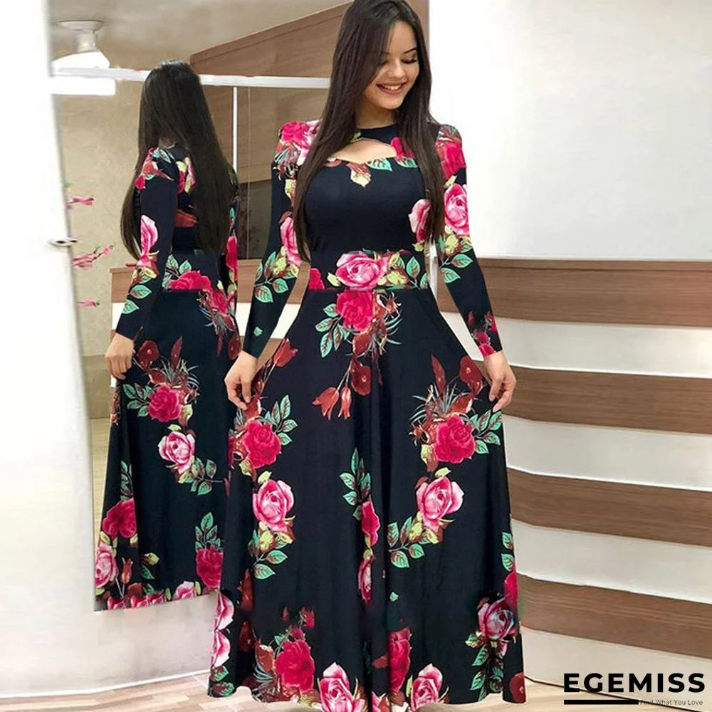 Color Blocking Flower Hip Wrap Dress Short Sleeved Dress Black Dresses | EGEMISS