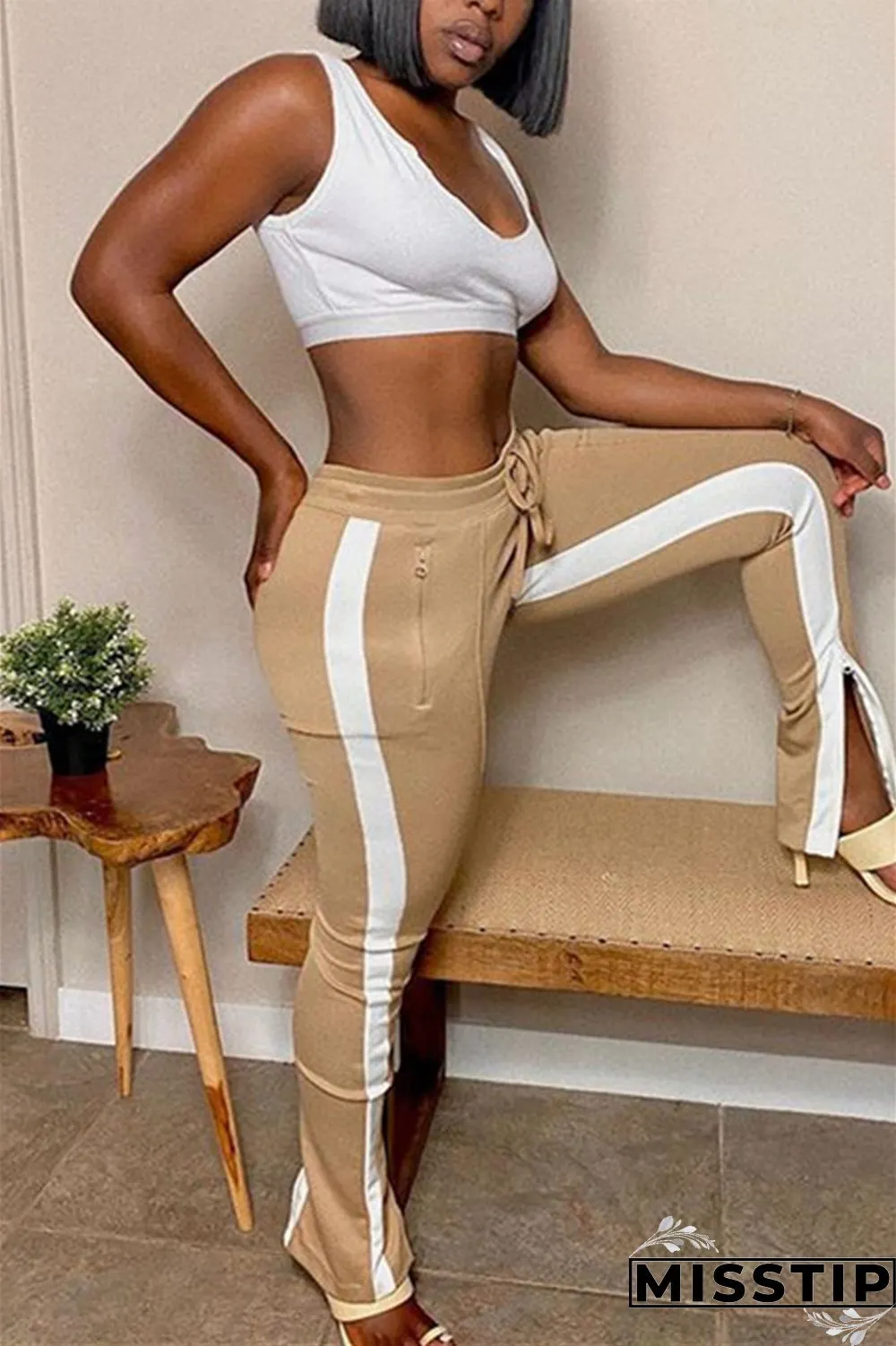 Dark Gray Fashion Casual Regular Patchwork Bottoms
