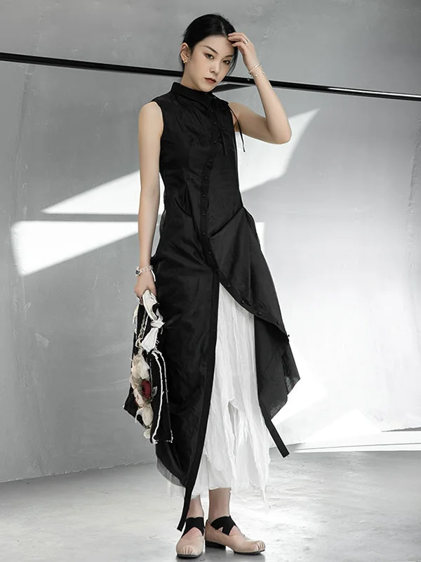 Loose Sleeveless Gauze Pleated Split-Joint Mini Dresses Slip Dress