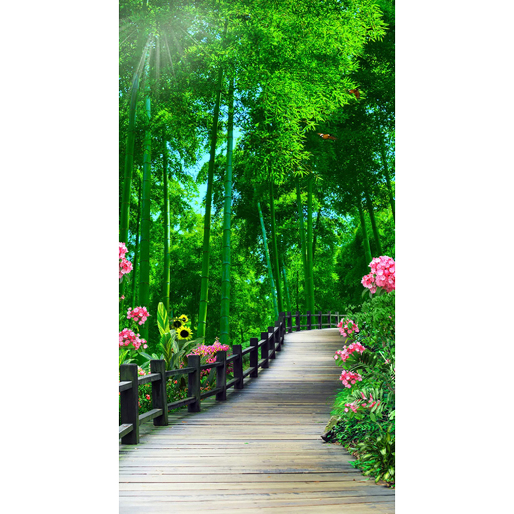 

45*85CM - Round Drill Diamond Painting - Green Forest, 501 Original