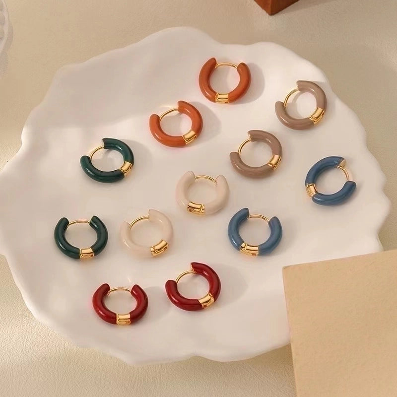 1 Pair Minimalist Circle Enamel Plating Stainless Steel Titanium Steel 18K Gold Plated Earrings