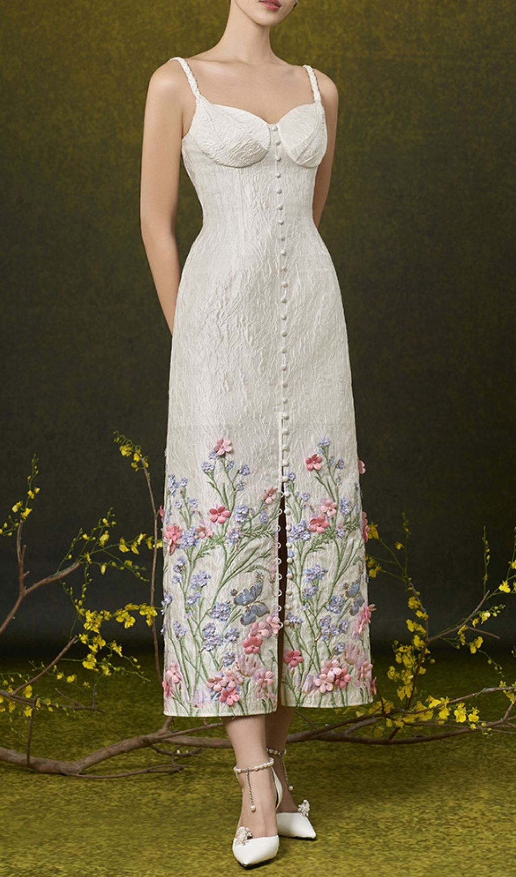 Enise Flower Embellished Midi Dress Flowering Girl