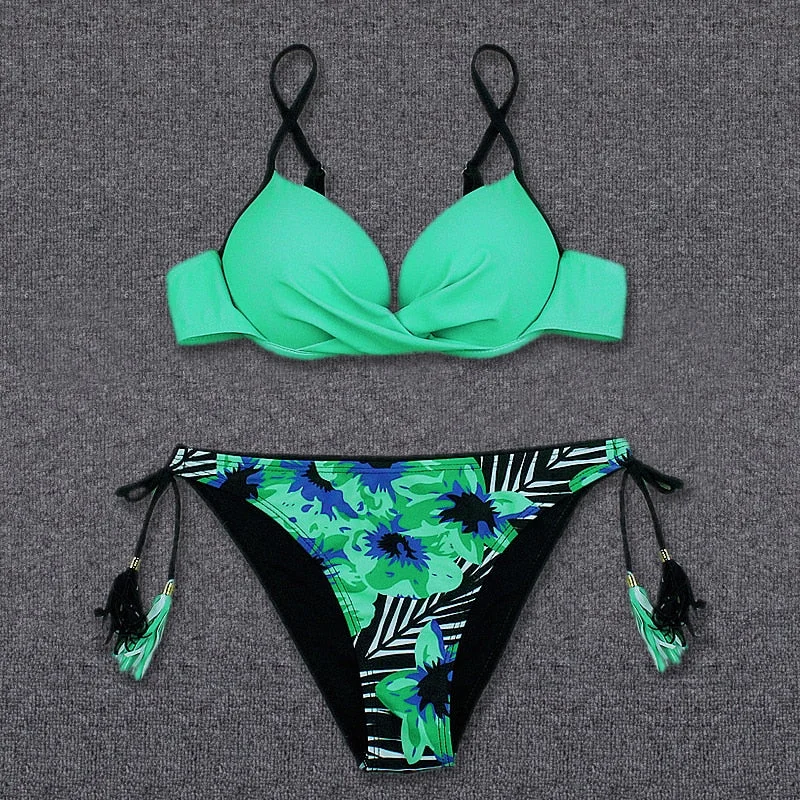 SDRAWING Push Up Sexy Bikini 2021 Floral Print Swinsuit Swimwear Women Low Waist Bathing Suit Bikinis Set Beachwear Brazilian Biqiuni XL