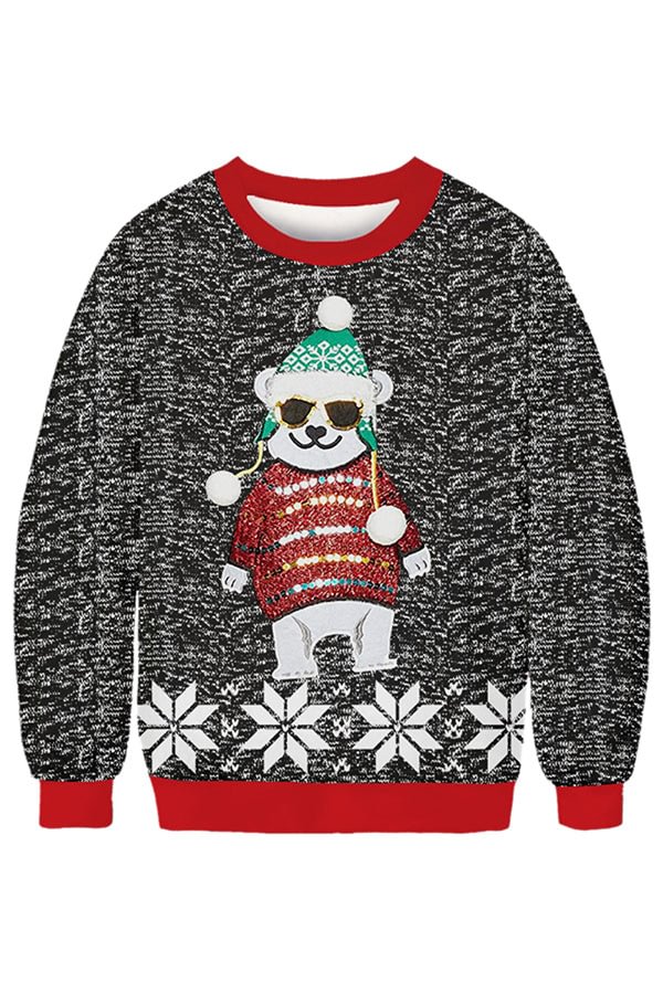 Crew Neck Polar Bear Christmas Sweatshirt-elleschic