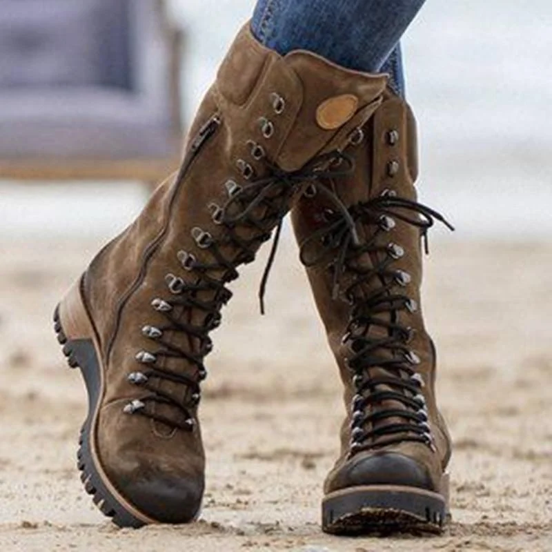 Women's Lace-up Artificial Leather Mid-Calf Boots