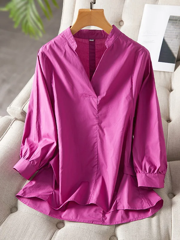 Urban Stand Collar Solid Color Blouse Top