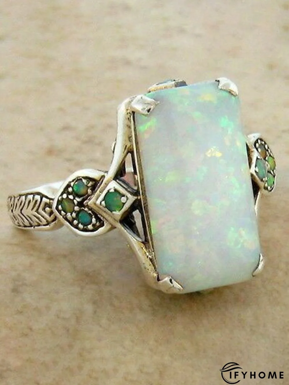 Vintage White Opal Ancient Silver Ring | IFYHOME