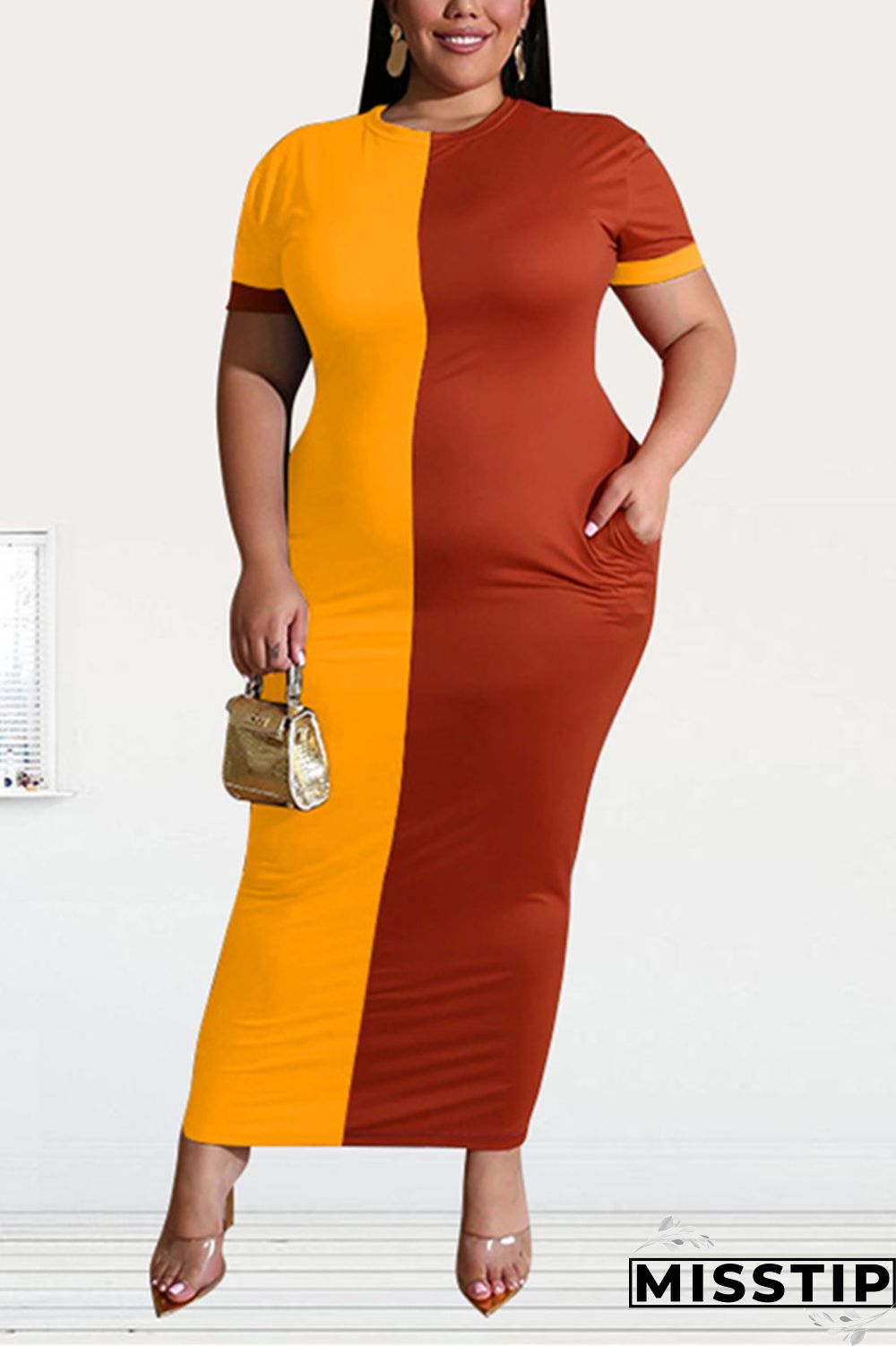 Blue Sexy Fashion Stitching Short Sleeve Plus Size Dress