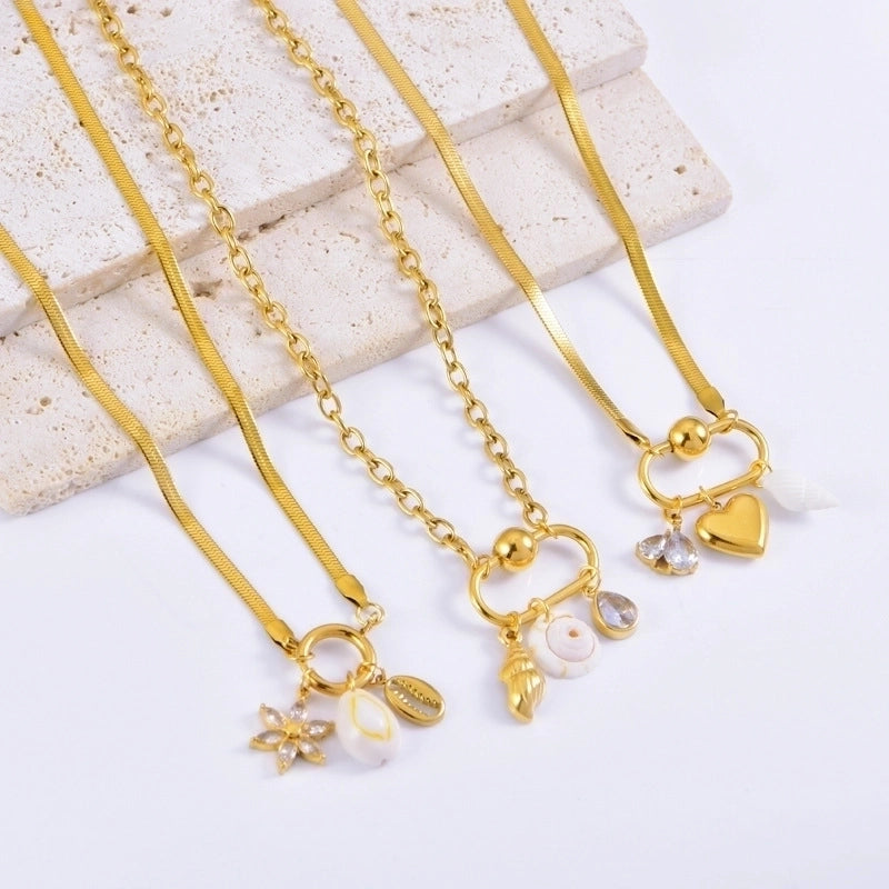 Minimalist Classic Style Heart Shape Flower 304 Stainless Steel Plating Pendant Necklace