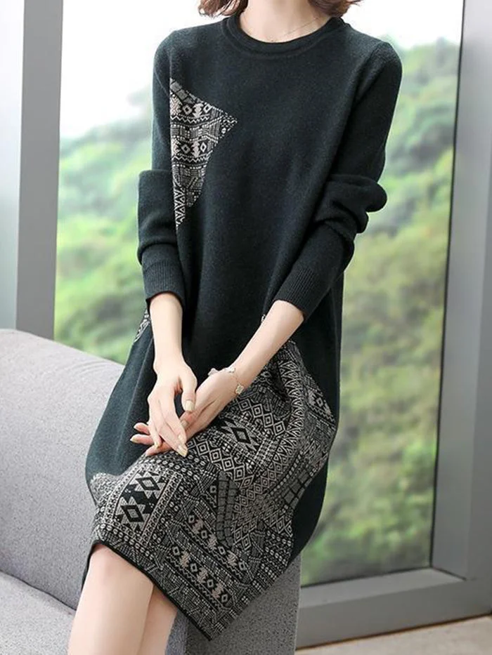 Knitted Plus Size Cozy Solid Midi Dress