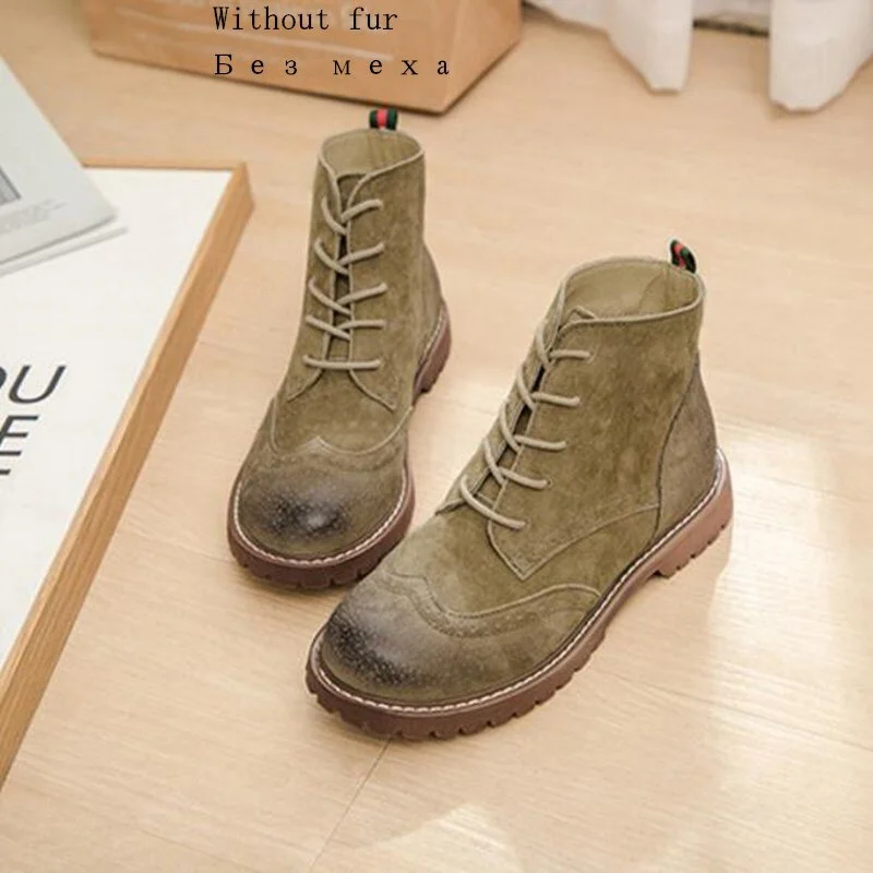 women shoes 2021 spring genuine leather Female short boots  suede women booties  British lace retro trend women naked boots