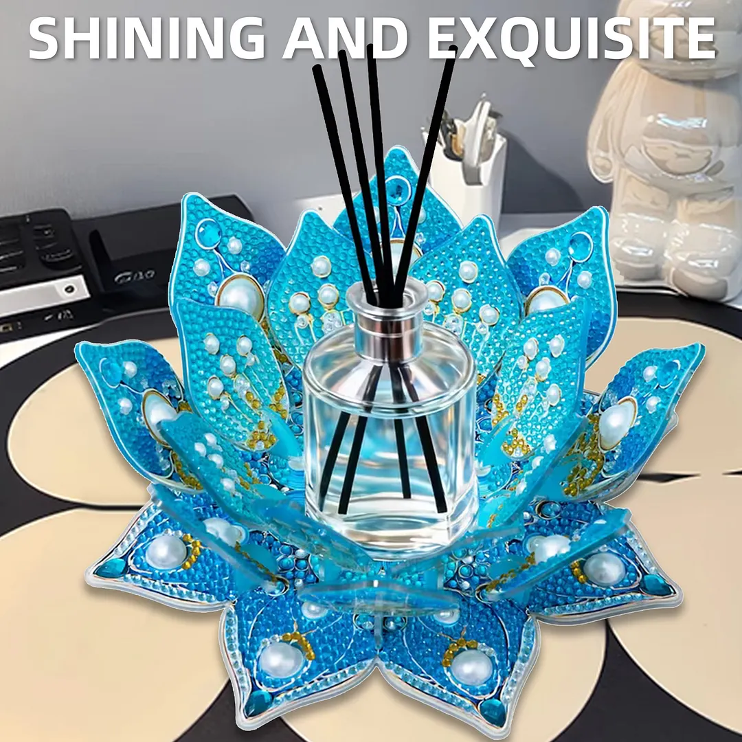 Lotus DIY Diamond Art Painting Kits of Candle Holder Diamond Painting Candle Holder Kit Diamonds Paintings Candlestick Holder Kit for Aromatherapy & Home Decor (Blue)